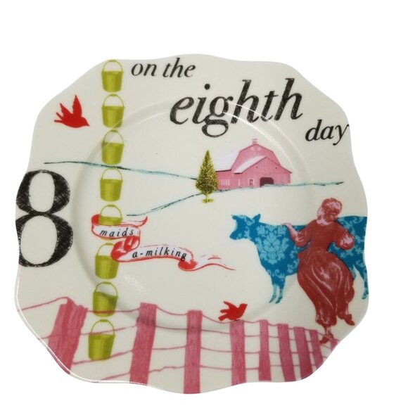 Rosanna 12 Days Christmas Plates 8th Day Maids Appetizer Salad Dessert Square 6" - Picture 1 of 2